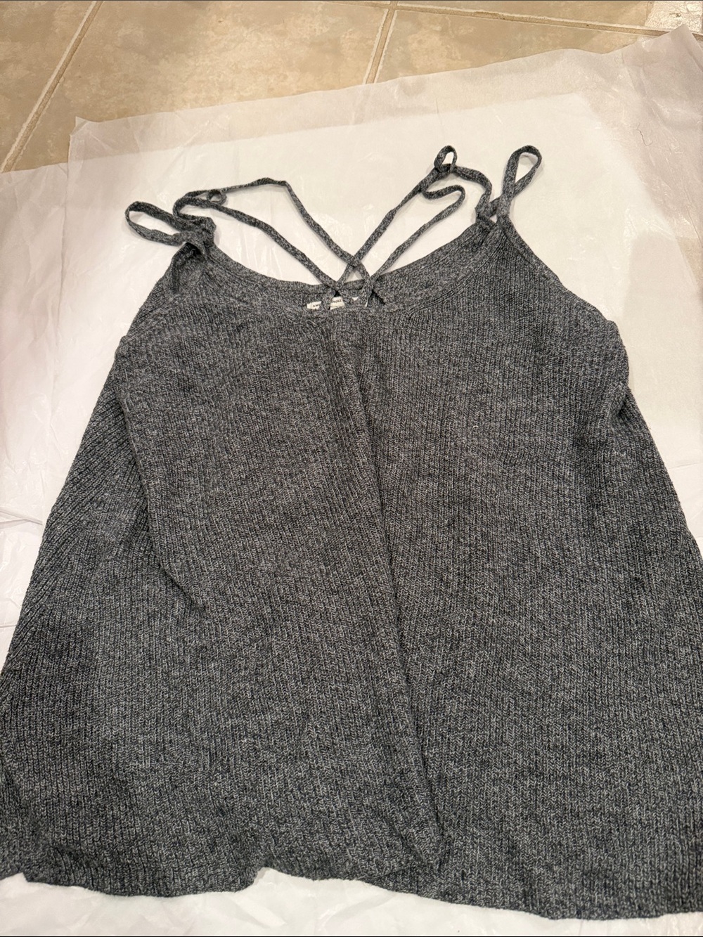 American Eagle Outfitters Gray Ribbed Crisscross Strap Cami